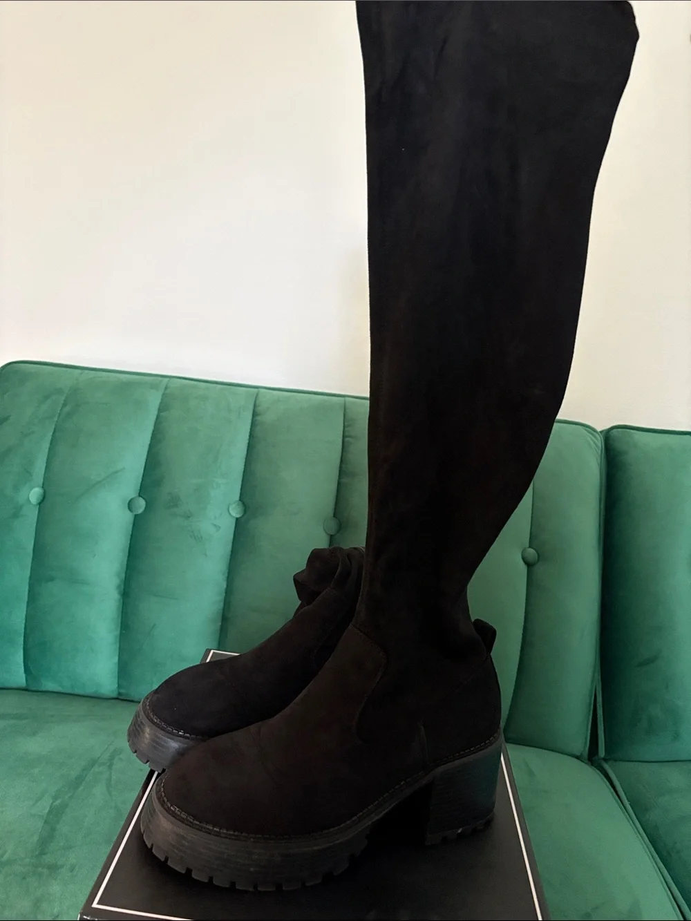 MIA Black Over-the-Knee Chunky Lug Heel Boots